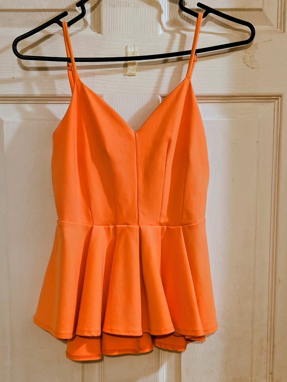BeBe Women's Orange Spaghetti-Strap Peplum Top S... Lined